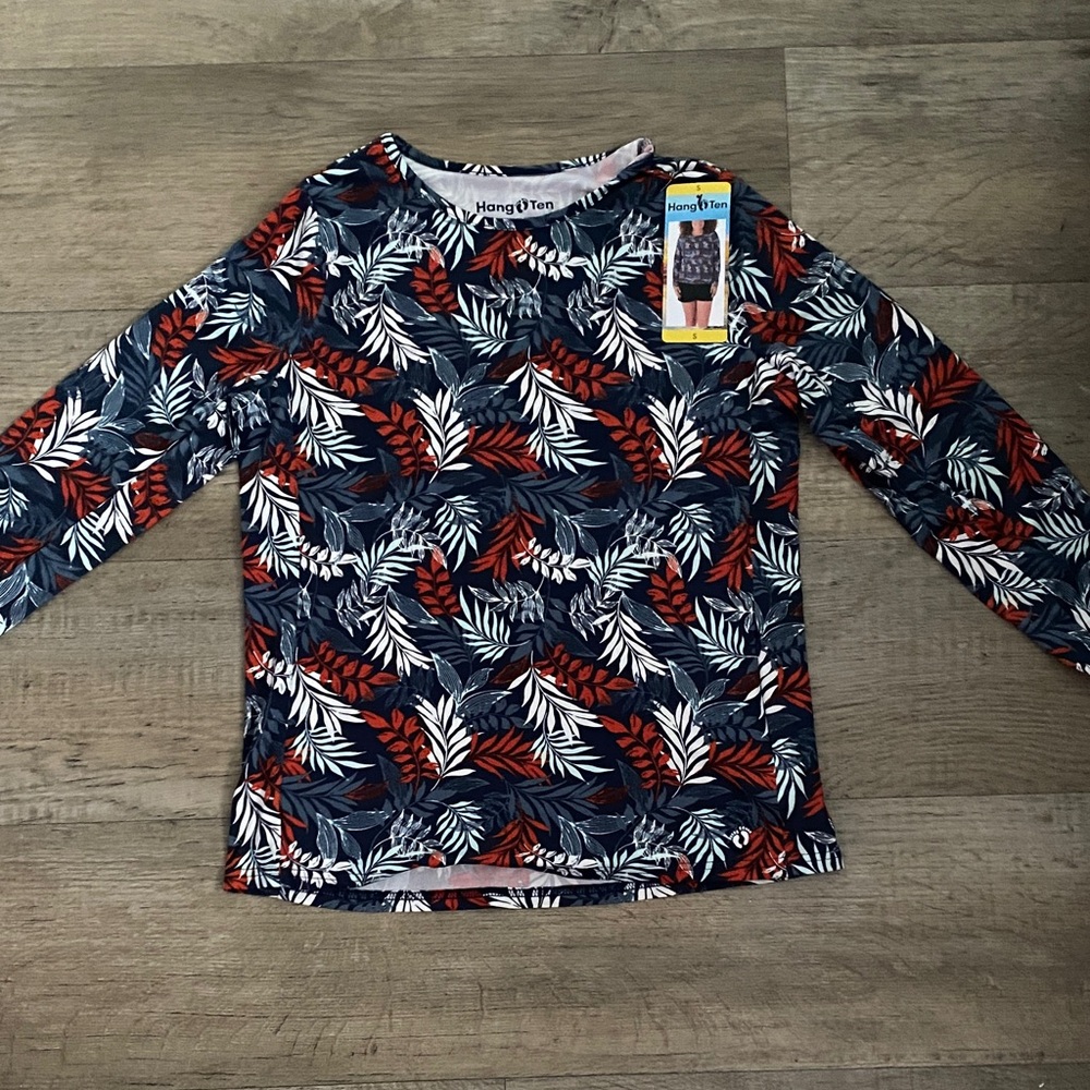 Hang Ten Red and Blue Leaf Pattern Shirt
